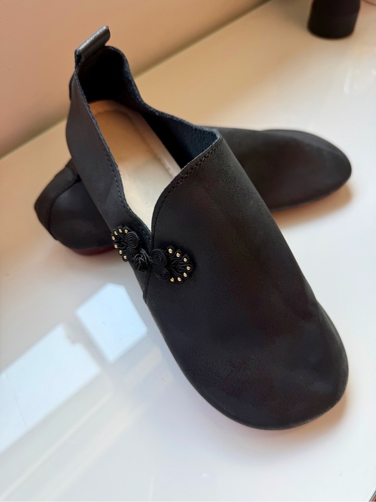 Shoes - Black Women's Slip-On Flats with Decorative Stud Detail